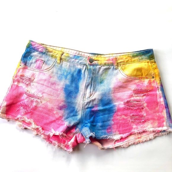 Jeans Tie Dye Distressed Shorts - Picture 1 of 4